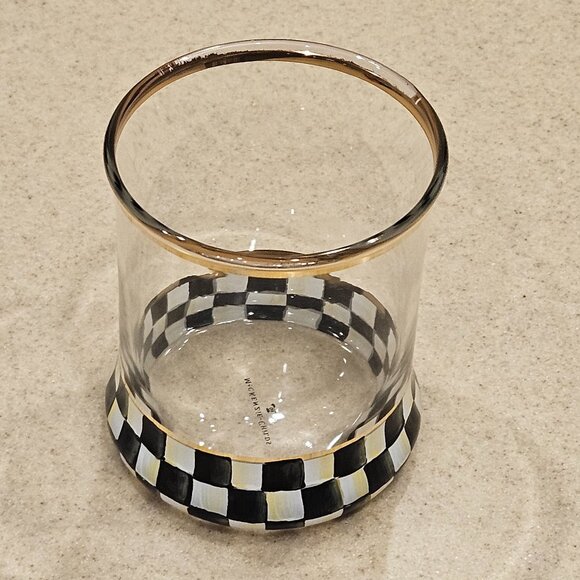 RARE MACKENZIE CHILDS BLACK COURTLY CHECK DOF WHISKEY BAR DRINKING GLASS TUMBLER - Picture 4 of 8